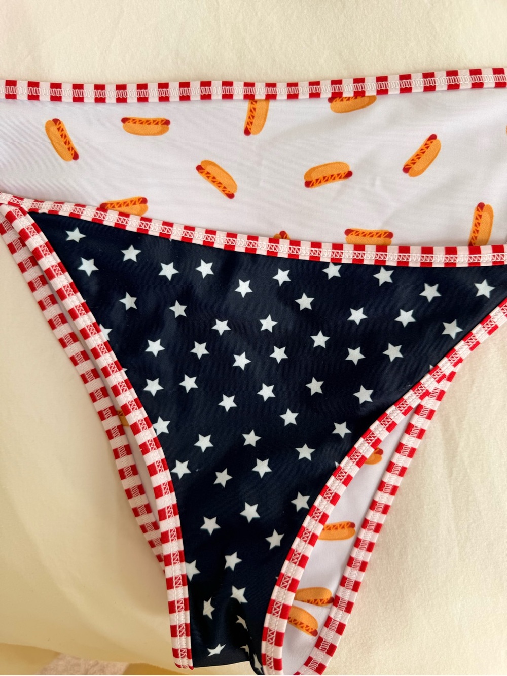 No Boundaries White Bikini Top & Red Gingham Trim reversible bottoms - Picture 2 of 4